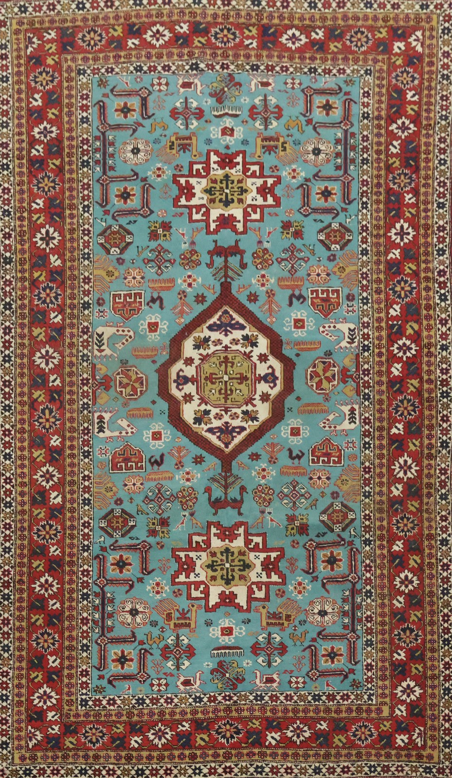 Tribal Antique Kazak Oriental Rug 5×8 Ft Handmade Geometric Oriental Wool Carpet