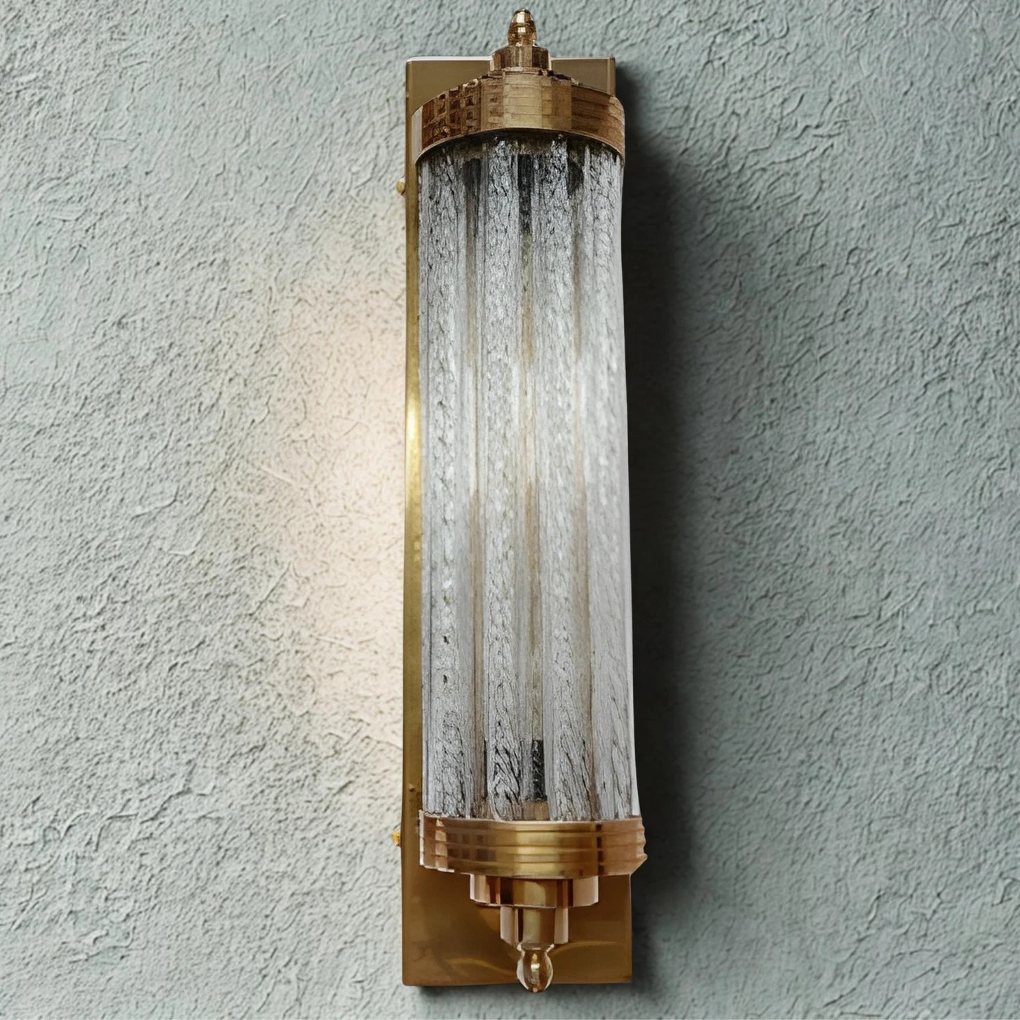 Vintage Brass Art Deco Wall Sconce Nautical Maritime Twisted Glass Rod Light
