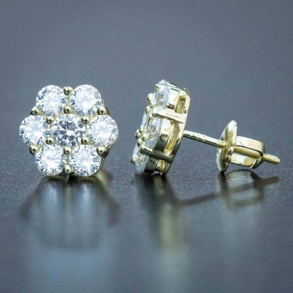 2CT Round Lab Created Diamond Flower Cluster Stud Earring 14K Yellow Gold Plated