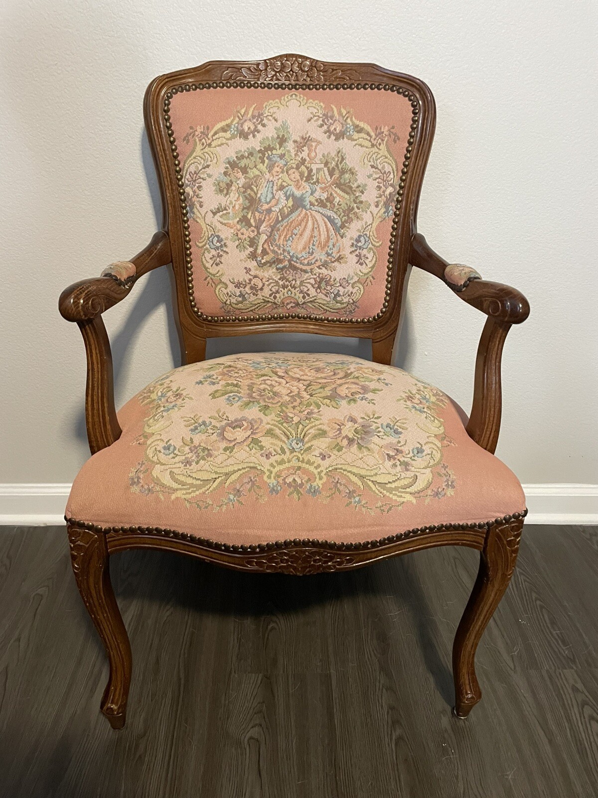 Vintage French Provincial Louis XV Style Chateau d’Ax Tapestry Armchair