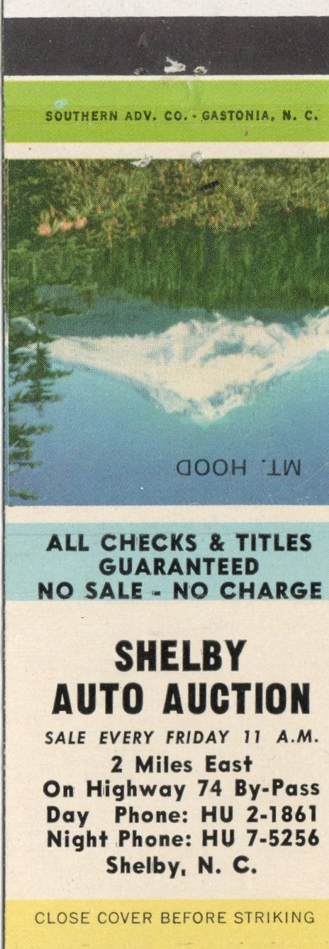 Vintage Matchcover Shelby Auto Auction Shelby NC