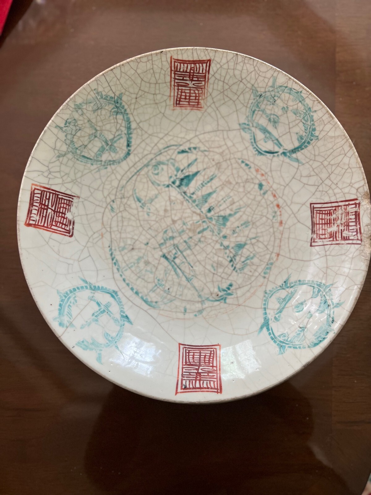 Antique Chinese Porcelain Large Decorative Plate from Indonesia in 1960’s 14+”