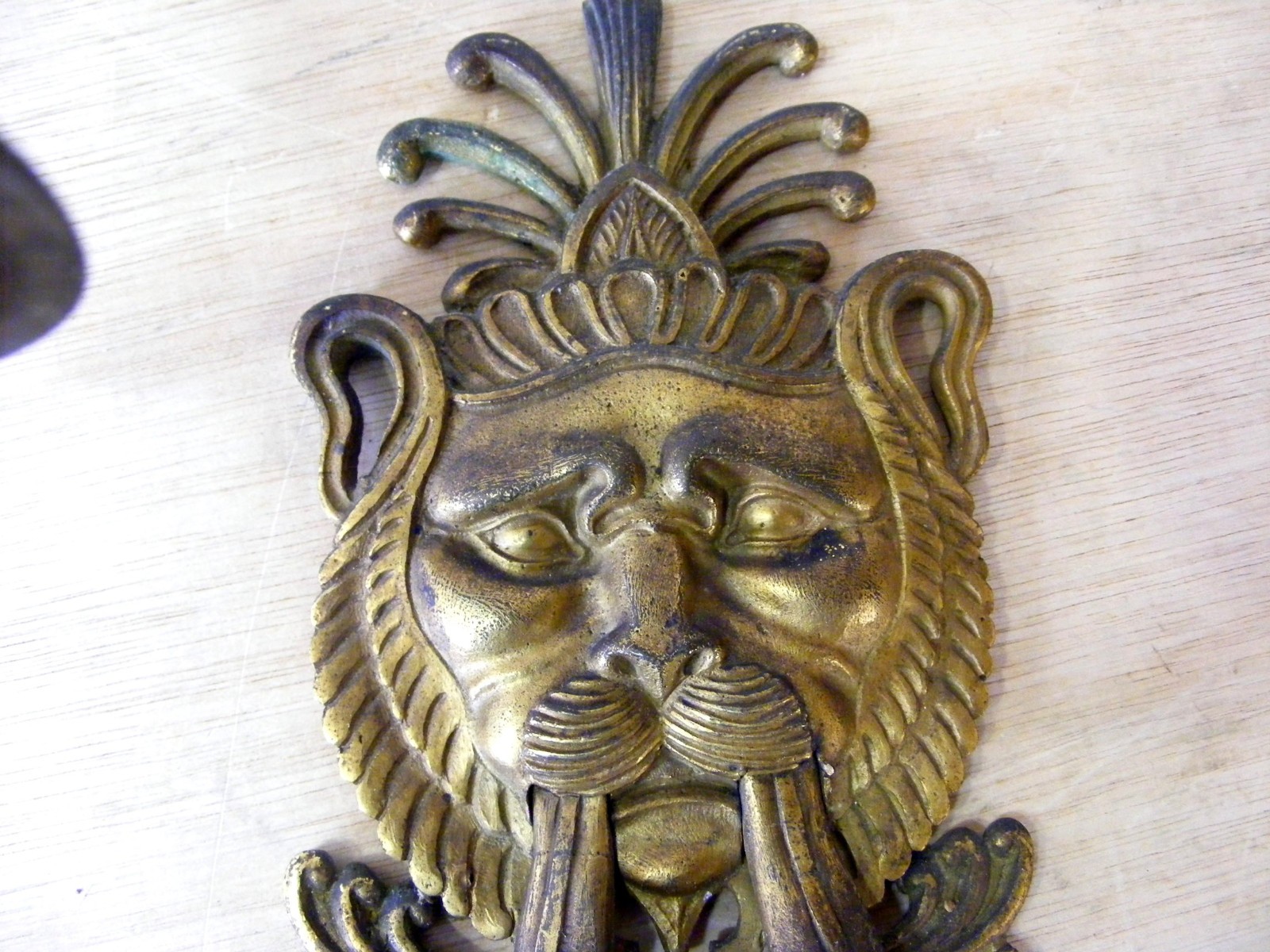 RARE ANTIQUE PAIR SOLID BRASS CANDLE WALL SCONCES-FRENCH-NEO CLASSIC-LIONS HEAD