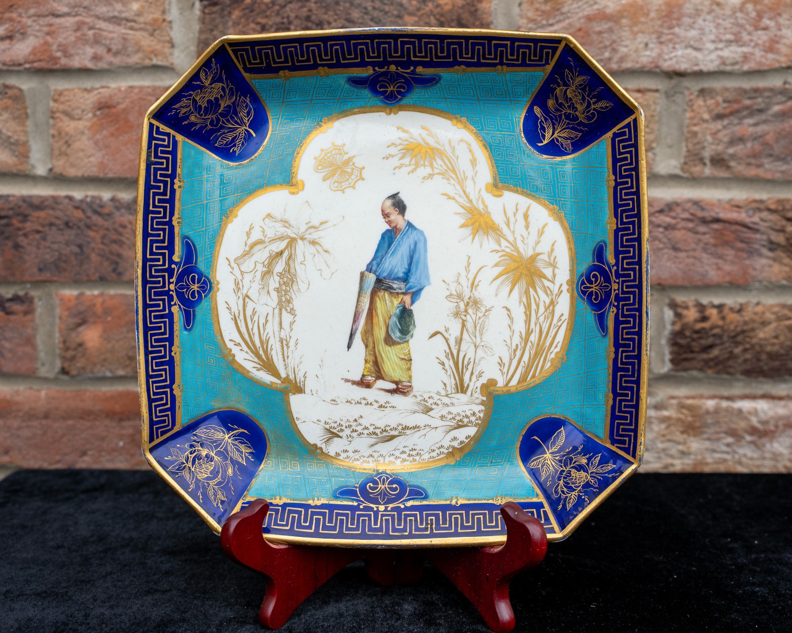 Rare Sèvres Style Plate Orientalist Turquoise & Cobalt 18/19th Century 24cm