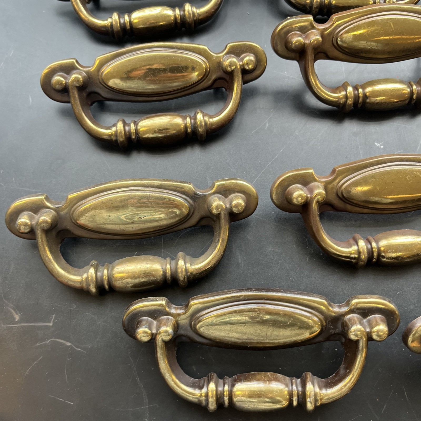 Vintage Brass Fixed Bail Pull Drawer Handle Set Of 14 3″ Screw Fit