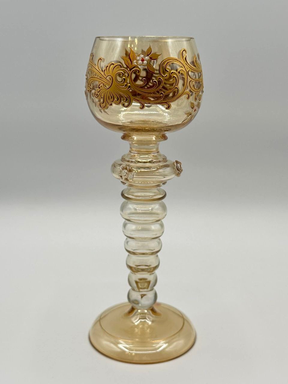 Antique Franz Heckert Bohemian Glass Goblet Raised Gold Enamel c.1890