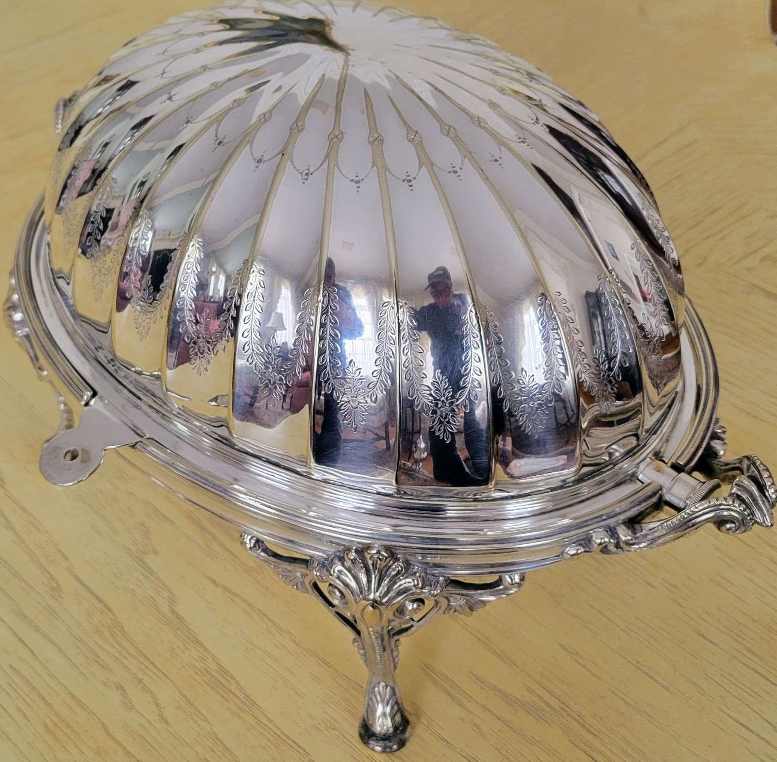 Antique Mappin & Webb EPNS Silverplate Chafing Dish Rotary Lid Footed Sheffield