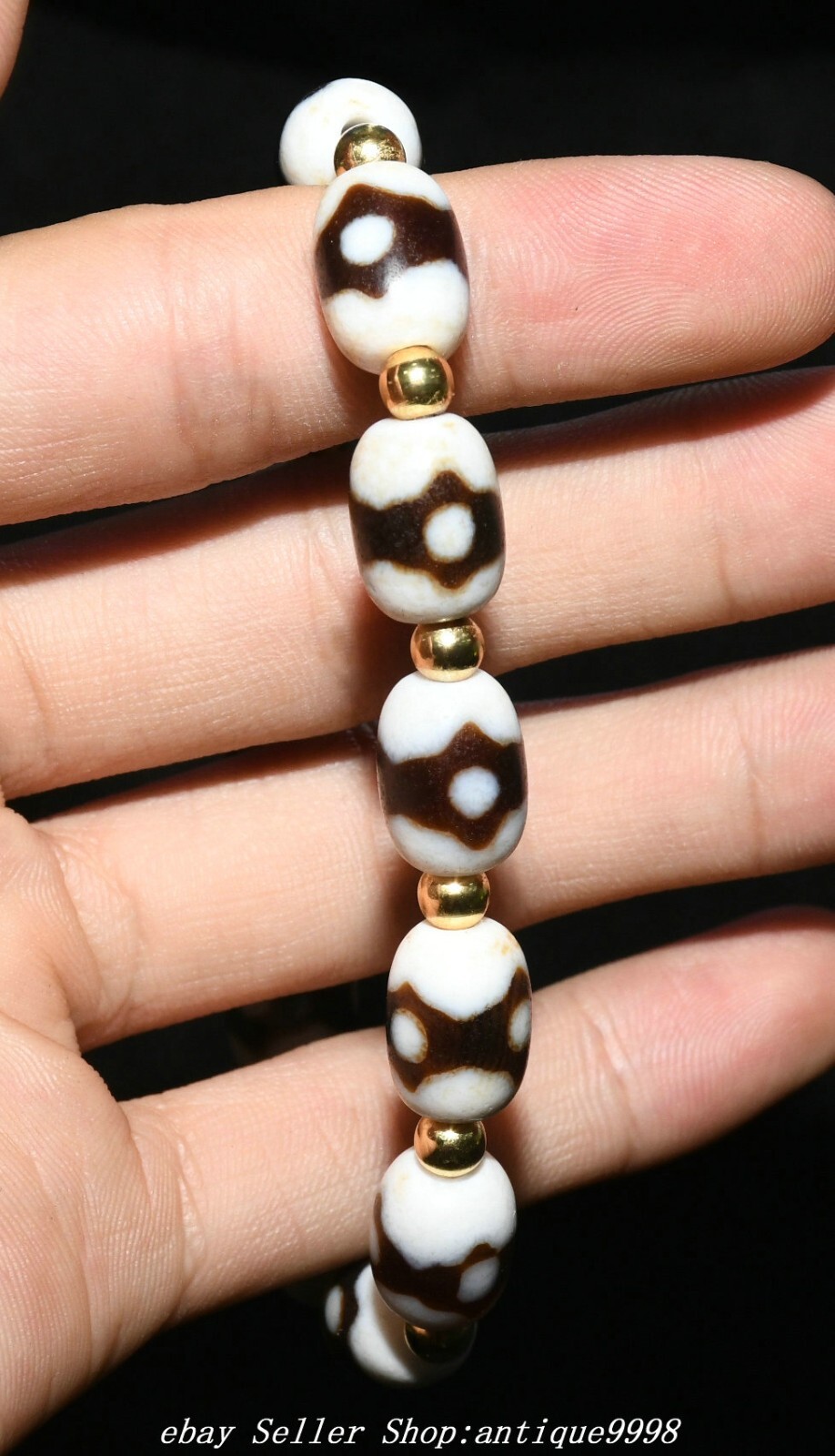 Old Tibet Natural Agate Onyx Dzi Beads Pattern Exorcize Bracelet Chain bracelet