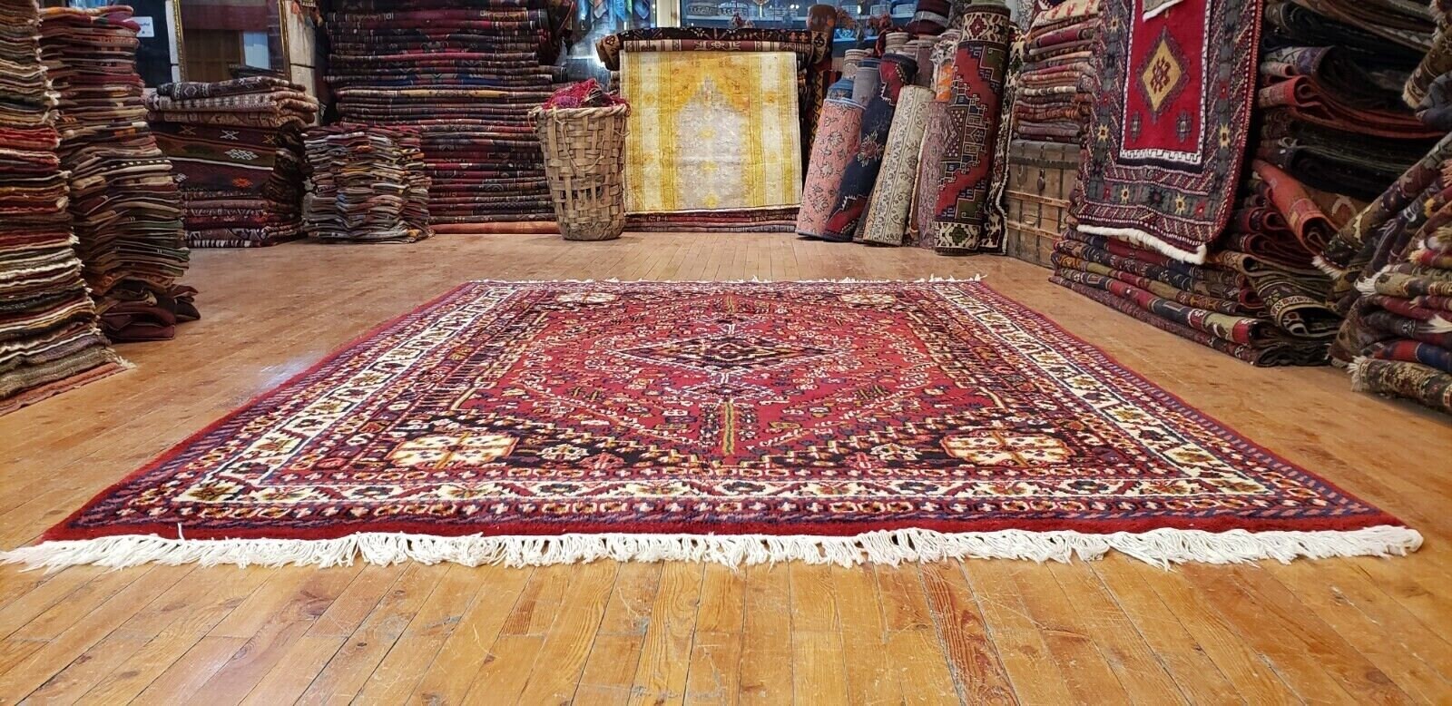 Beautiful Vintage 1960-1980’s Wool Pile,Natural Dye Tribal Rug 5’9″×7’9″