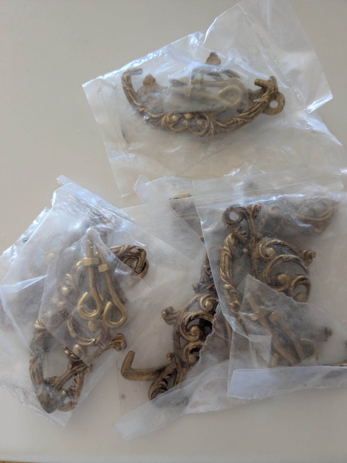 Drop Bail Drawer Pull Solid Brass w/hardware Ornate NOS 3″ center 3.5″wide 1.75T
