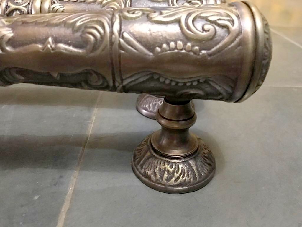 2 large DOOR handle pulls 32 cm solid engraved brass aged old style 13 “