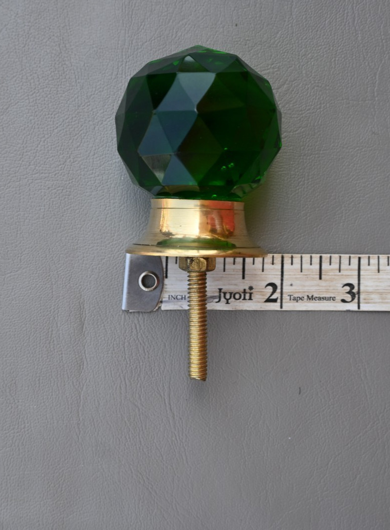 Vtg sea green round cut glass door drawer knob handle pull 2″ 2PC