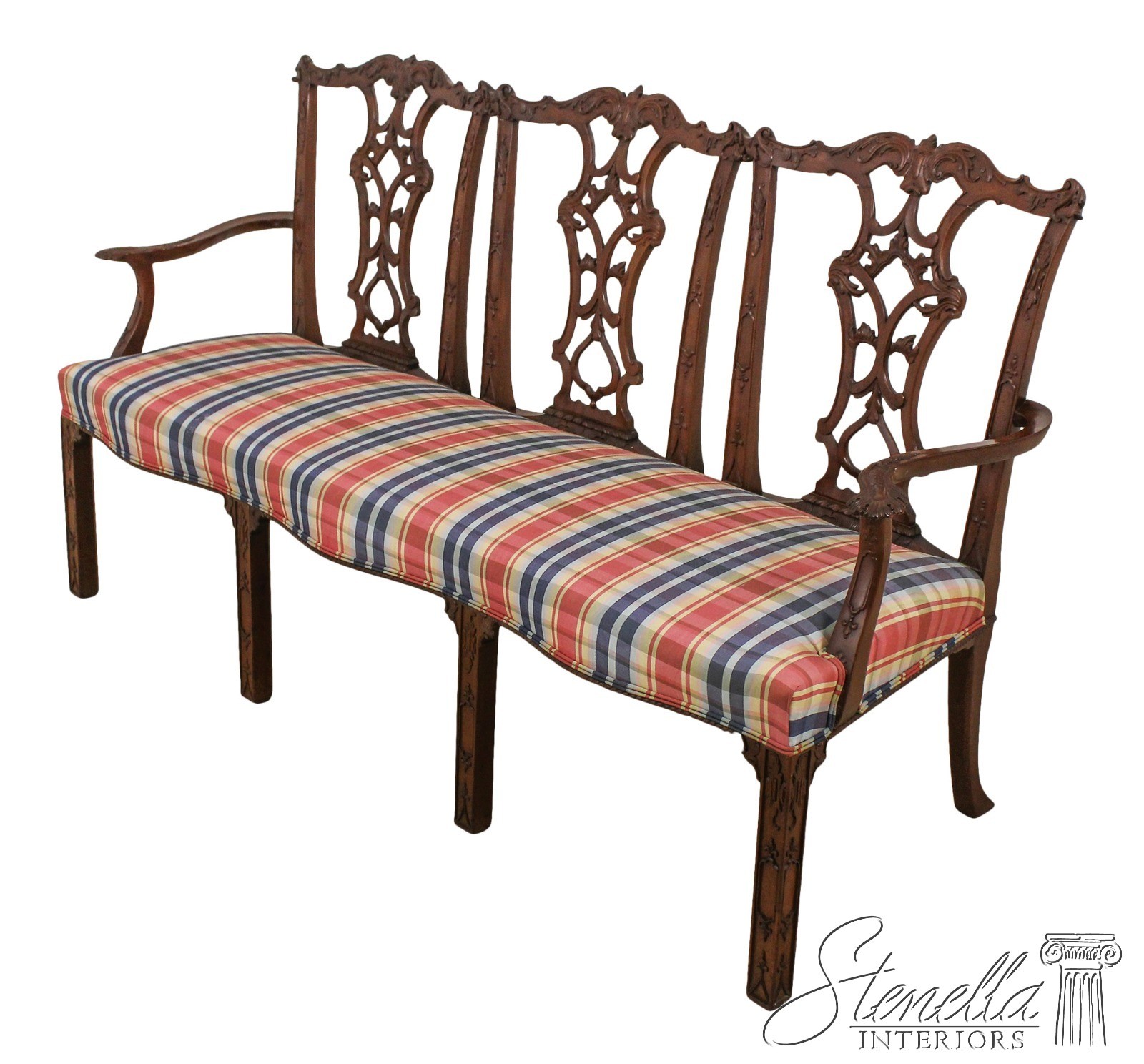 L59735: English Antique Fine Quality Chippendale Triple Settee