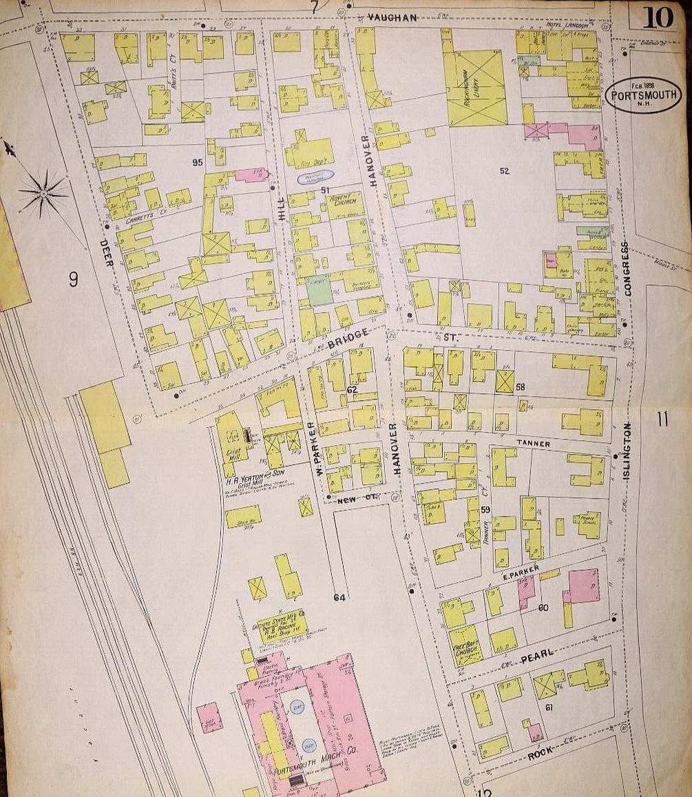 1898 Plat Map ~ PORTSMOUTH MACH. Co. – ROCKINGHAM LIVERY, PORTSMOUTH, NH (21×25)
