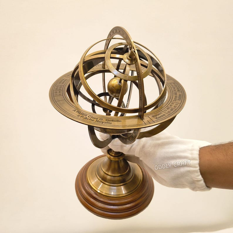 Engraved Brass Armillary Sphere, Astrolabe Globe, Nautical Gift for Him, Home