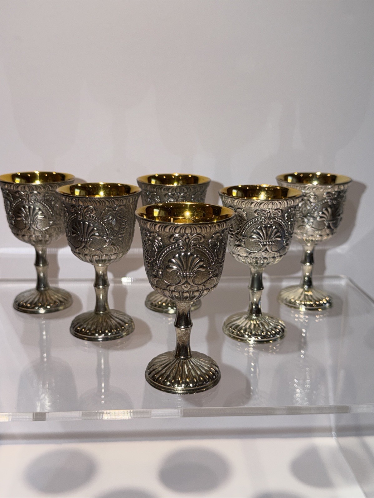 Raimond Silver Plated Cordial Shot Glasses Goblets Miniature Ornate Set 6