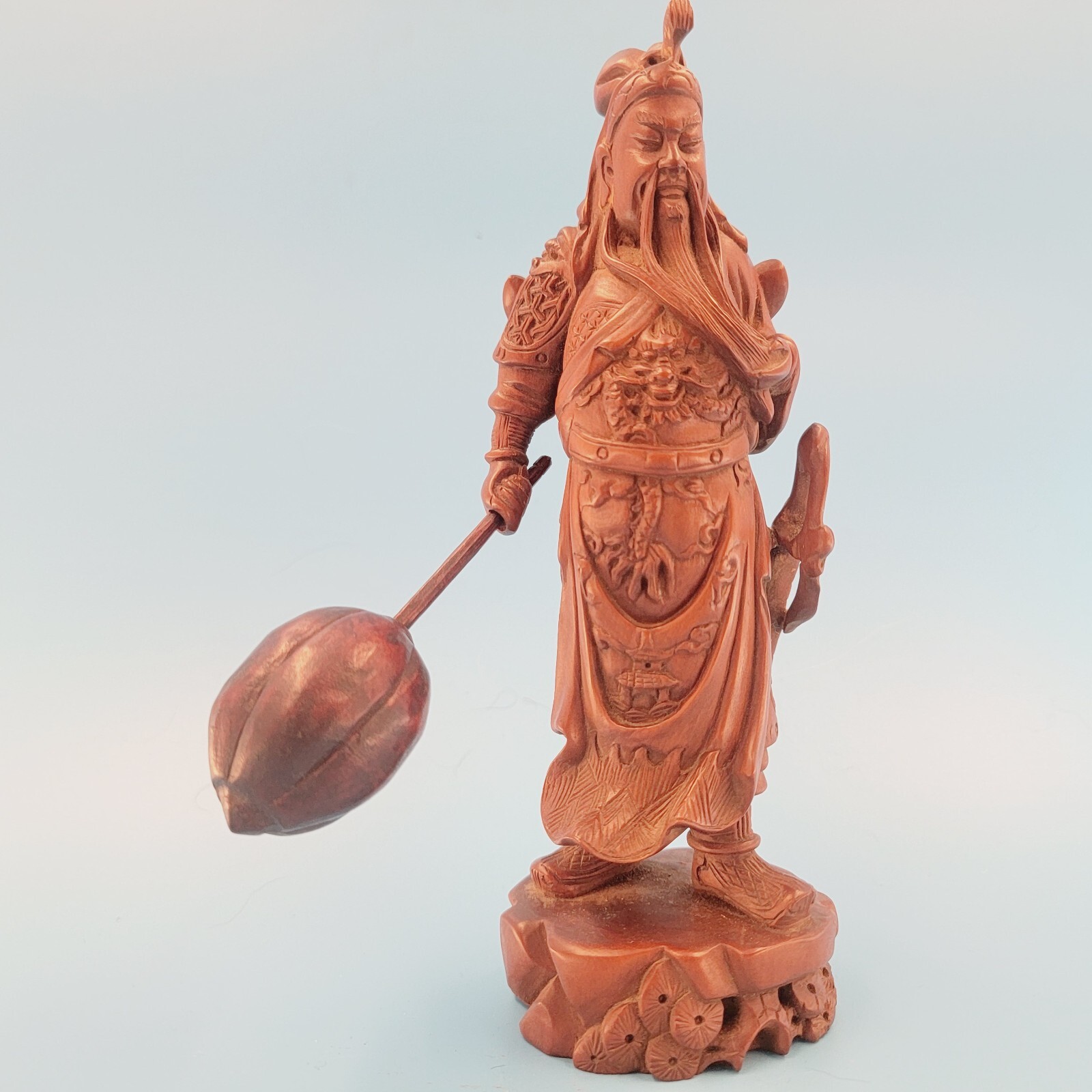 Antique Carved Wooden Guan Yu War God Deity Figurine Asian Military General 8″