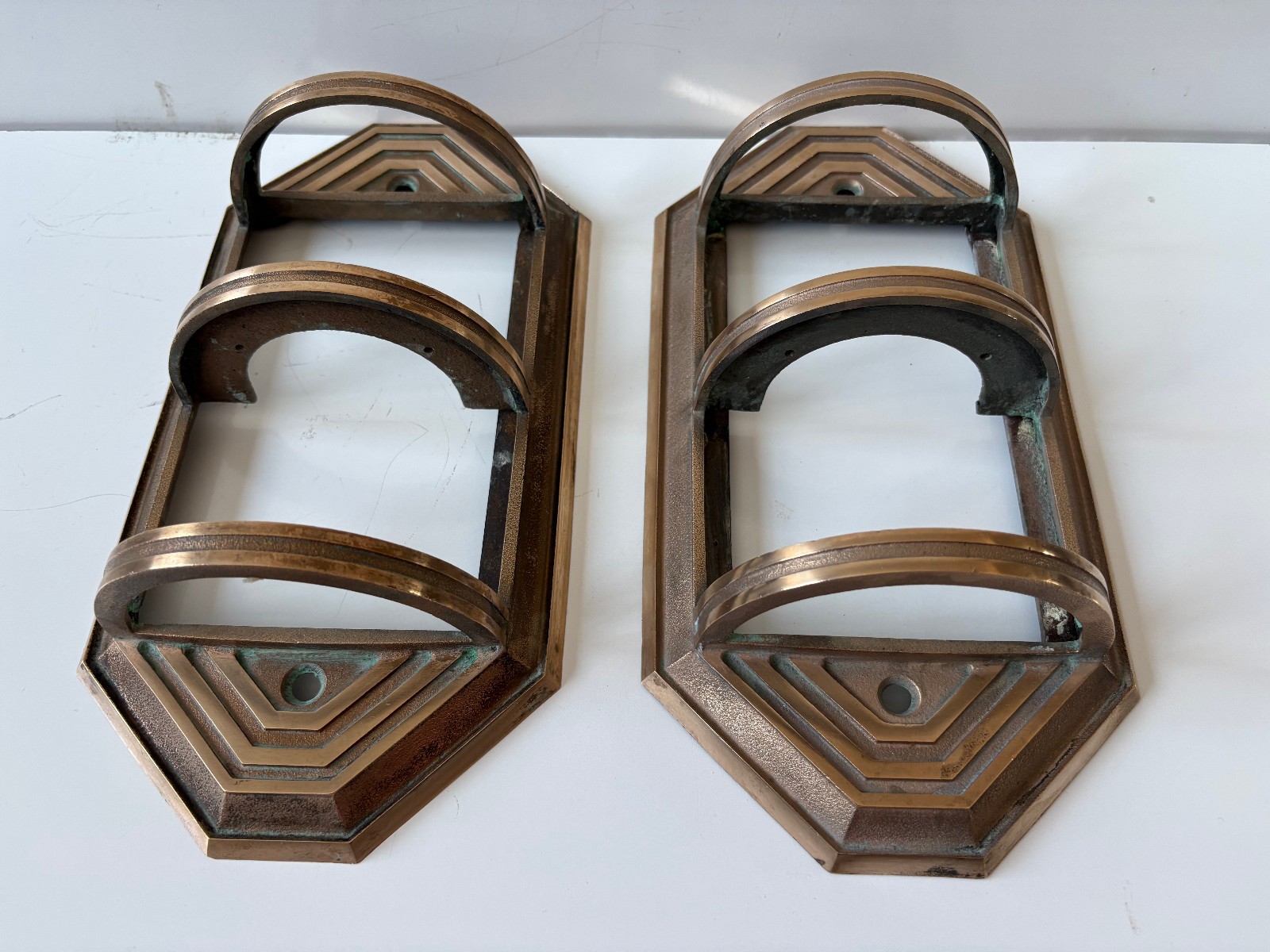 Art Deco 2 Bronze Elevator Wall Light Sconce Frames 11″ Tall, 5 1/2″ Wide