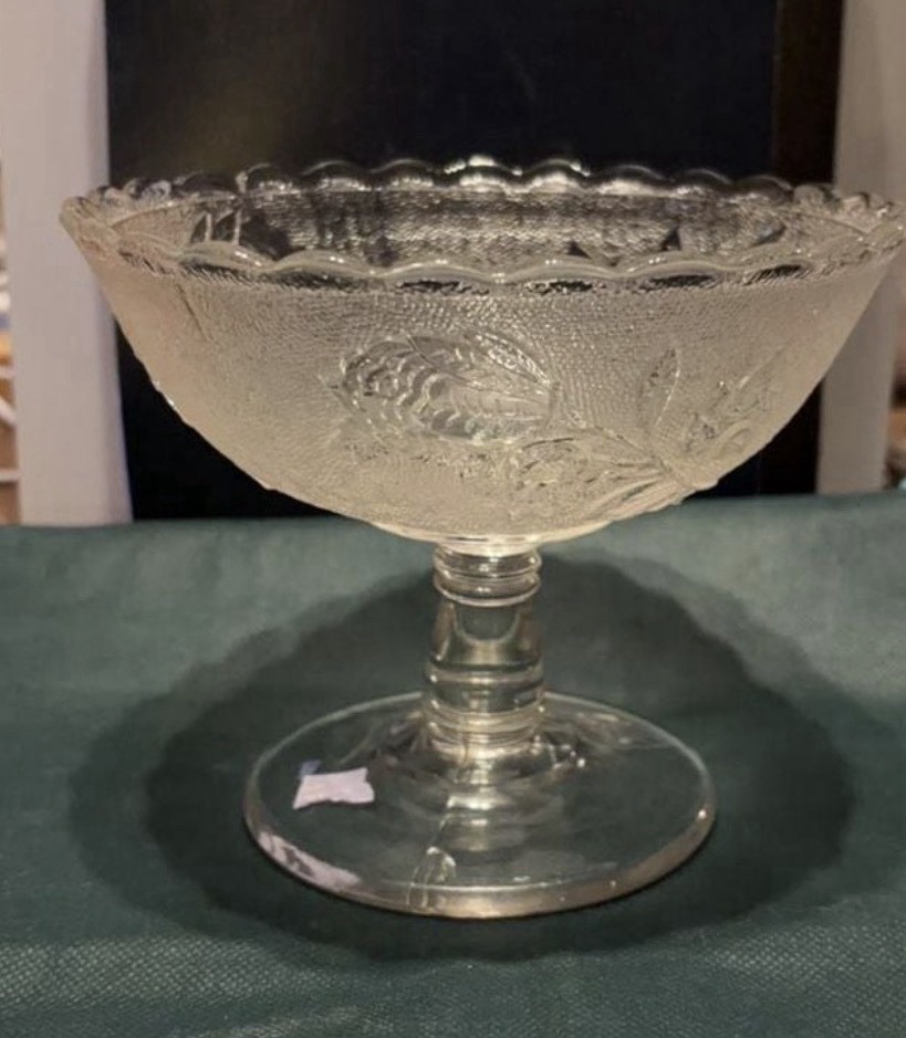Cambell Jones EAPG Bryce Pattern Glass ROSE IN SNOW 7 1/4″ Comport / Sweetmeat