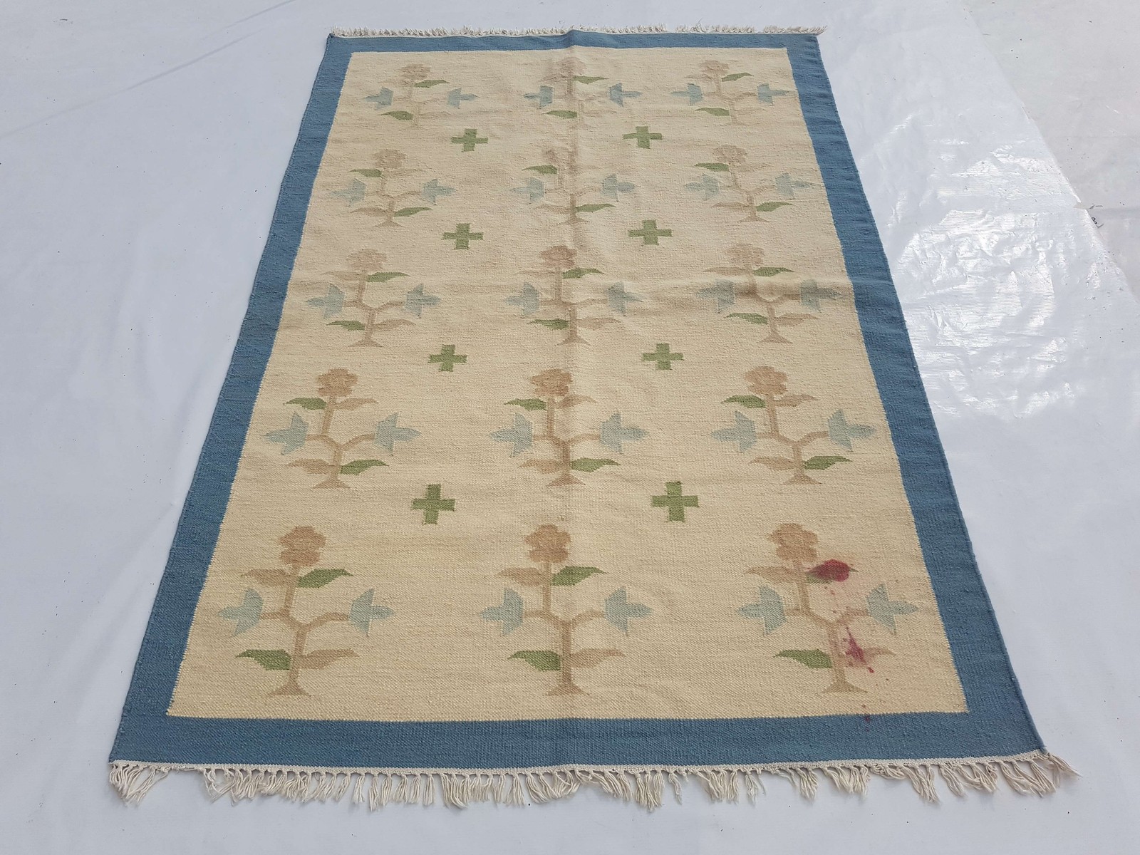 Vintage Handmade Traditional Floral Beige Zinc Kilim Floor Rug Carpet 184x124cm