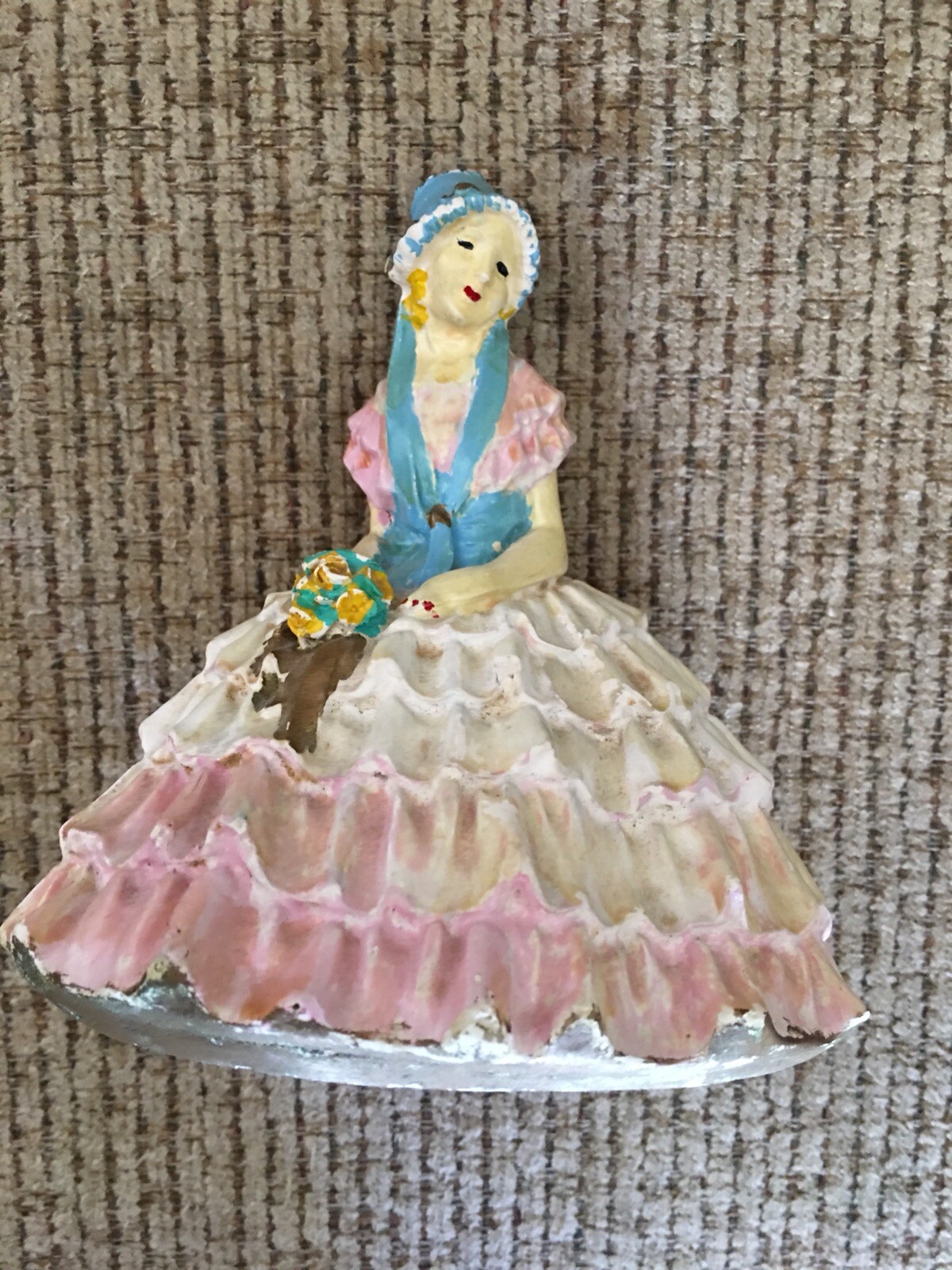 Antique Southern Belle 6 1/4” Tall 5 1/4”Wide Chalkware Lady Figurine