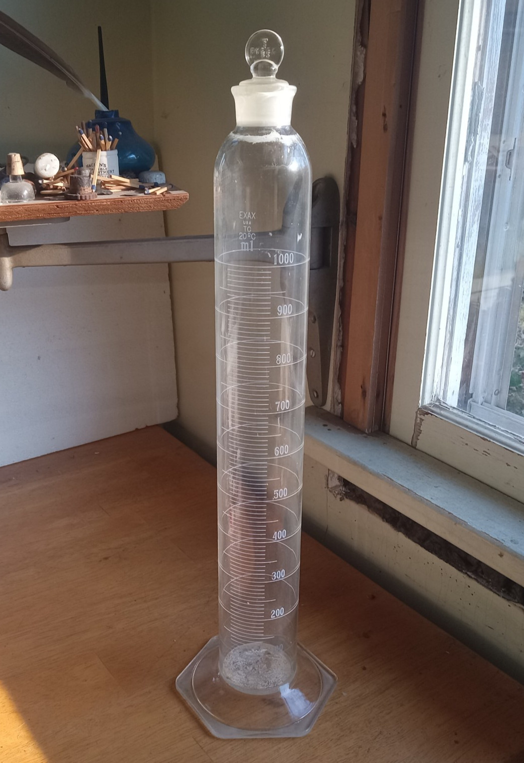 PYREX EXAX GLASS LABORATORY APOTHECARY 1000 ML MIXING CYLINDER 20″ MEASURE TUBE