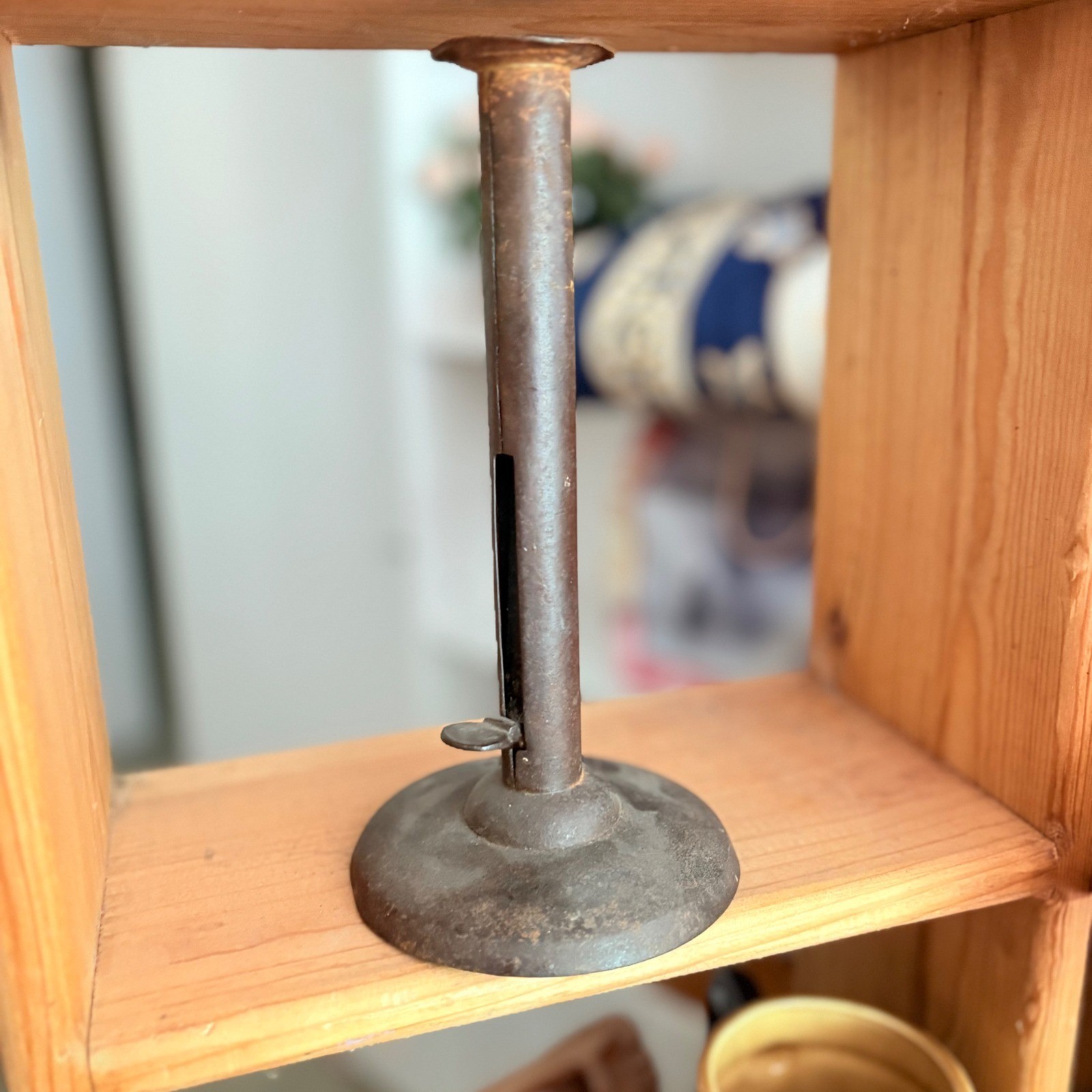 Antique adjustableAmerican Primitive Sheet Iron Hogscraper Push-up Candlestick
