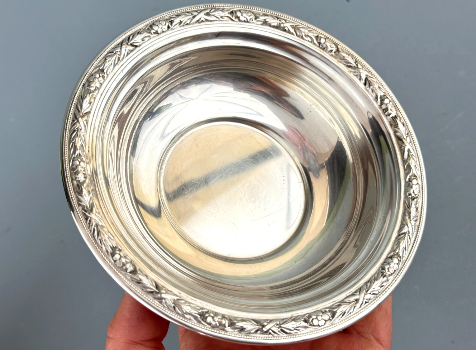Wallace Holloware Sterling Bon Bon Bowl Dish Floral Rope Trim 5 5/8” 87.5grams