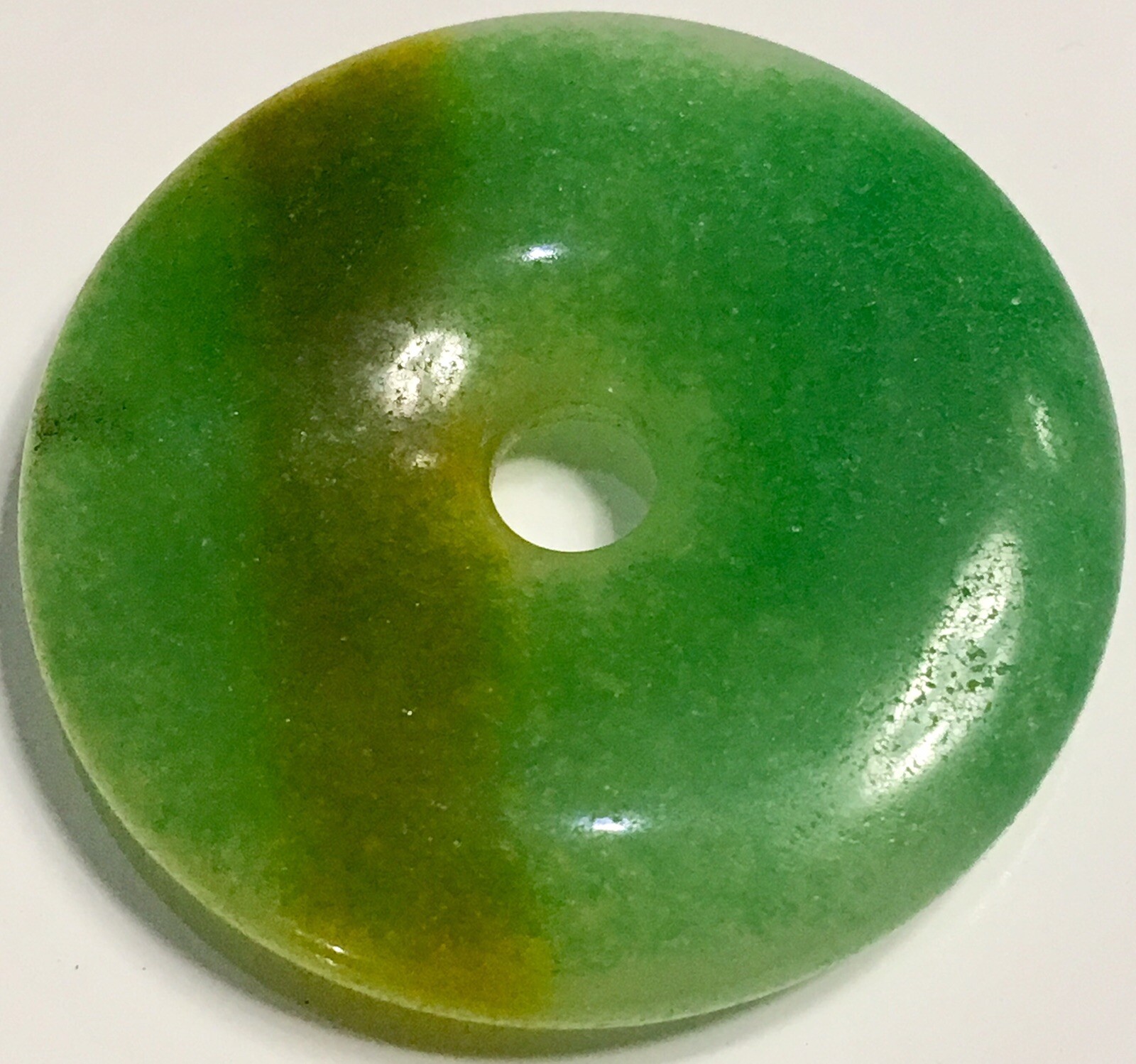 ANTIQUE 12.65gm BURMESE JADEITE JADE “A” ICY GREEN BI DONUT UNTREATED PENDANT