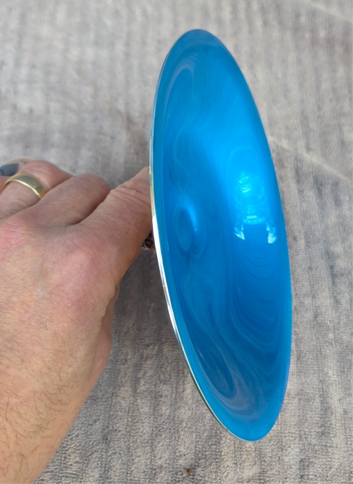 Reed & Barton 141 Silver Plate Compote Bowl Blue Enamel Mid Century MCM Vintage