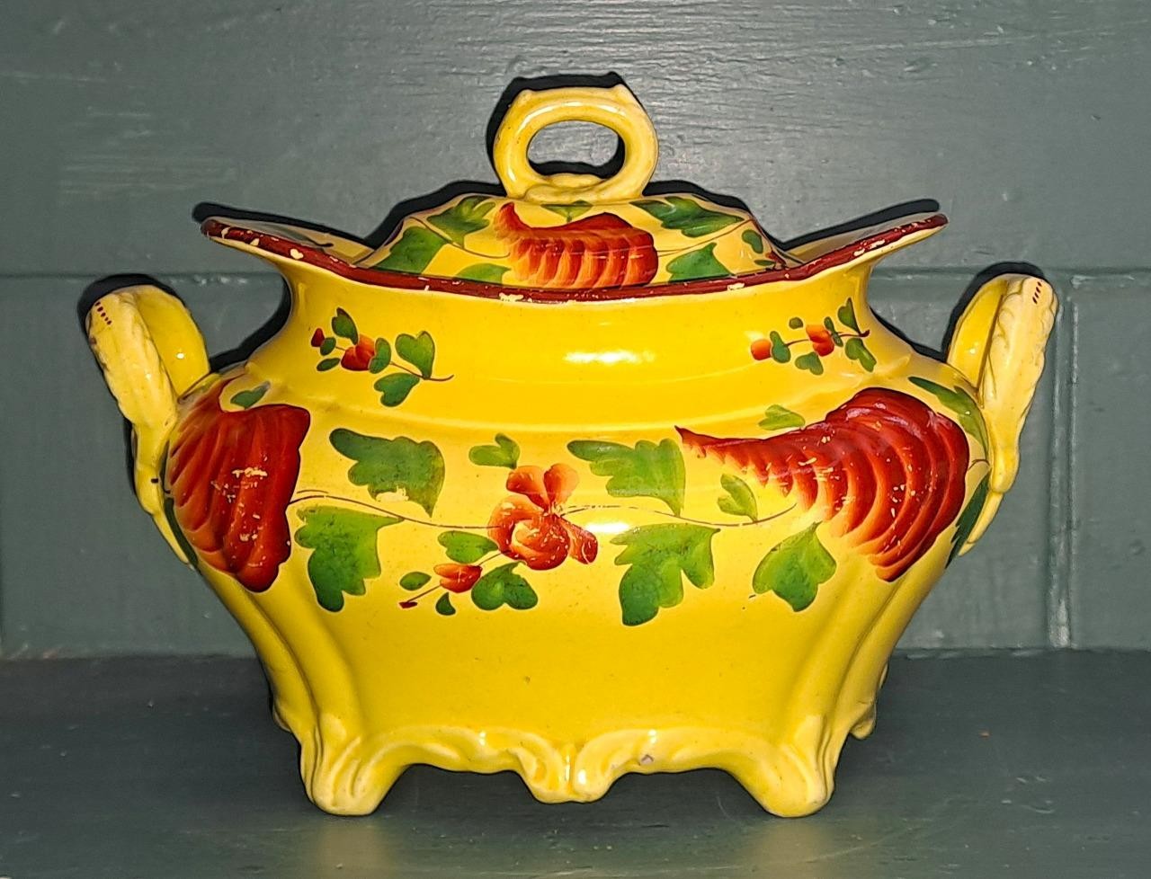 Rare Georgian Davenport Canary Yellow Pearlware Sucrier /Sugar Box & Cover 1793+