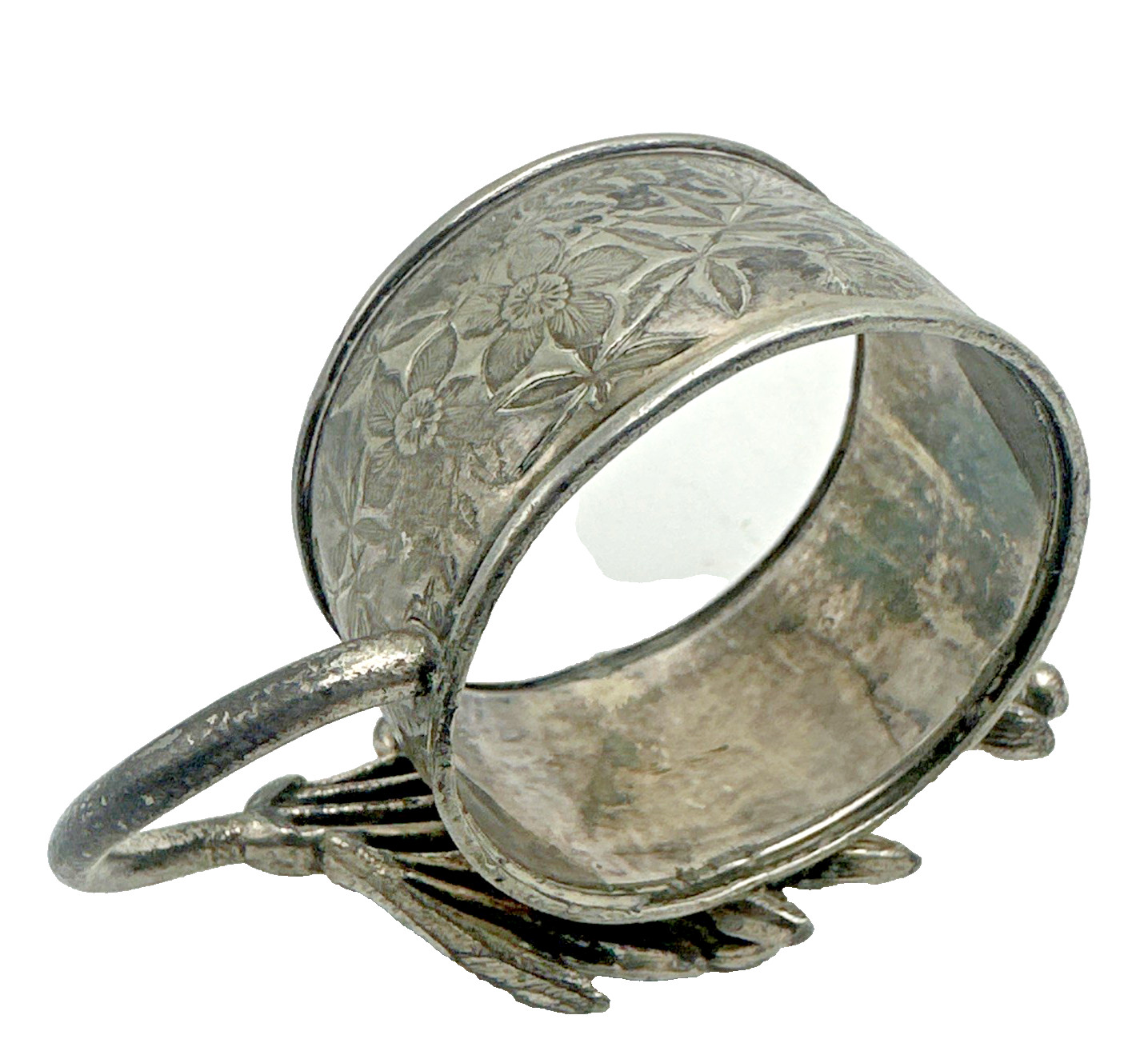 Victorian Rogers Meridan Figural Leafy Flower Napkin Ring Holder Etched