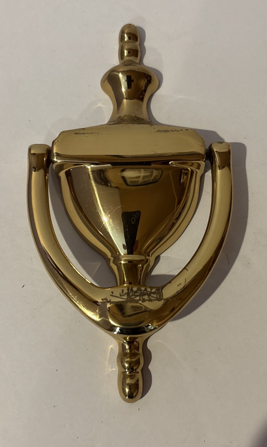 Vintage Colonial 1970’s-80’s Urn, Trophy Style solid brass door knocker