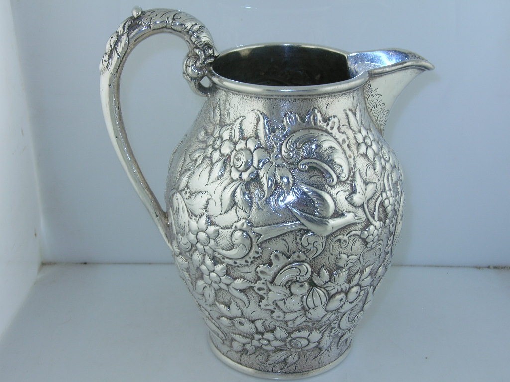 Early Sterling Silver A.E. Warner Milk Jug Pitcher – Repoussé – Baltimore c.1840