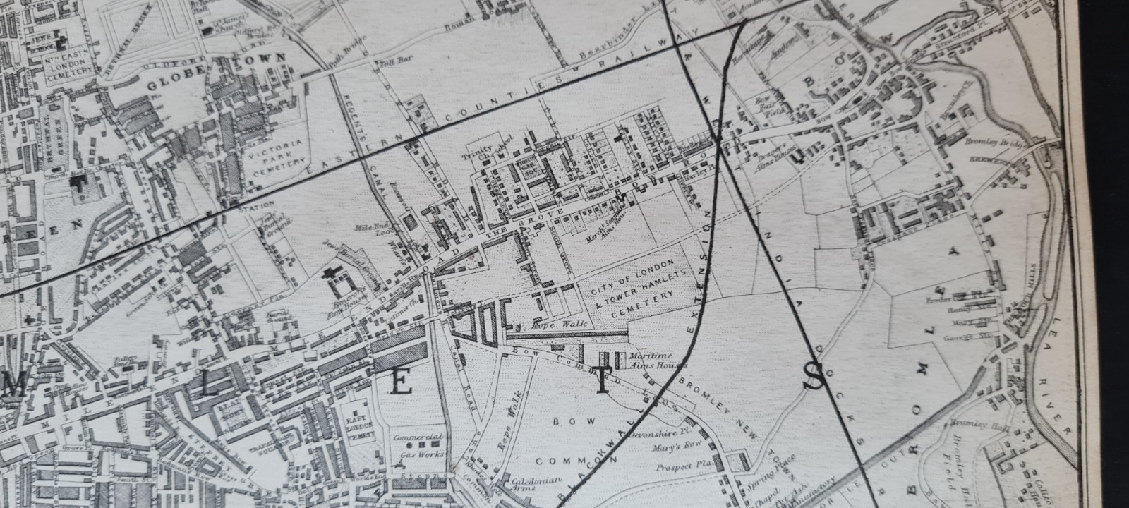 Antique 1850 map – Eastern London – C. Knight – Hackney – Docks – Bow – Stepney