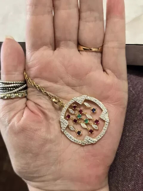 Women’s 1.8Ct Lab Created Ruby Multi Color Beauty Pendant 14K Yellow Gold Plated