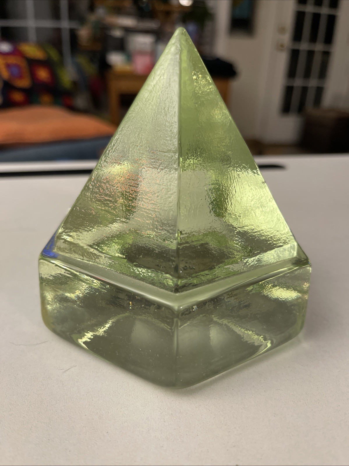 Vintage Ship Deck Prism Green Glow Glass Pyramid 5″ x 4.5 Nautical Maritime