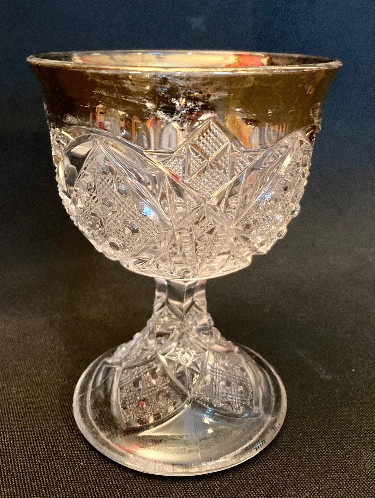EAPG Antique Pattern SUNBEAM COCKTAIL GLASS Wine Goblet McKee Gold Trim Stemware