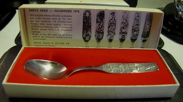 Vintage 830 Silver 1976 Mema Sweden Christmas Spoon with Box #1