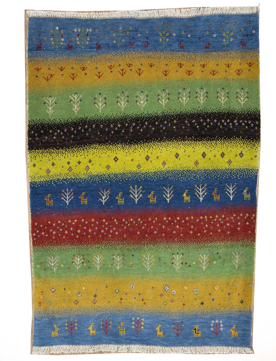 Vintage Handmade Multicolored Striped Oriental Wool Rug Entryway Carpet 4×6 Ft