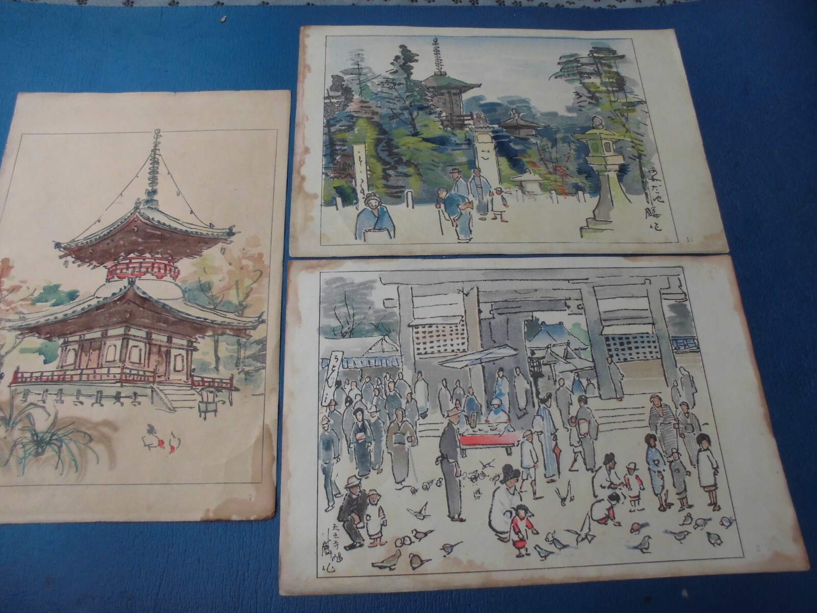 JAPANESE WOODBLOCK PRINT RINSAKU AKAMATSU 36 VIEWS OF OSAKA SET 3 SHOWA 1947