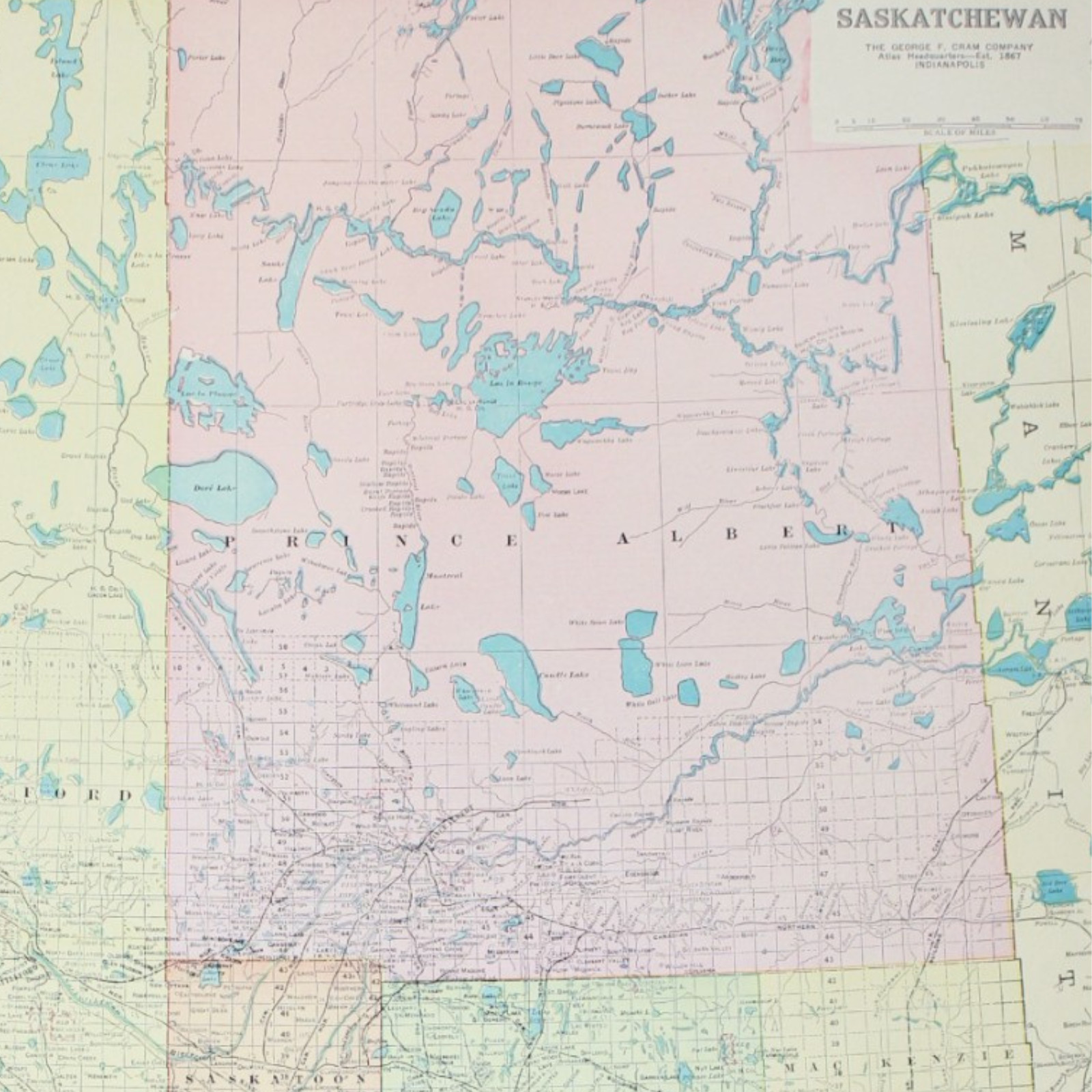 Saskatchewan MAP Canada Large Antique FULL COLOR 1928 21″x14″