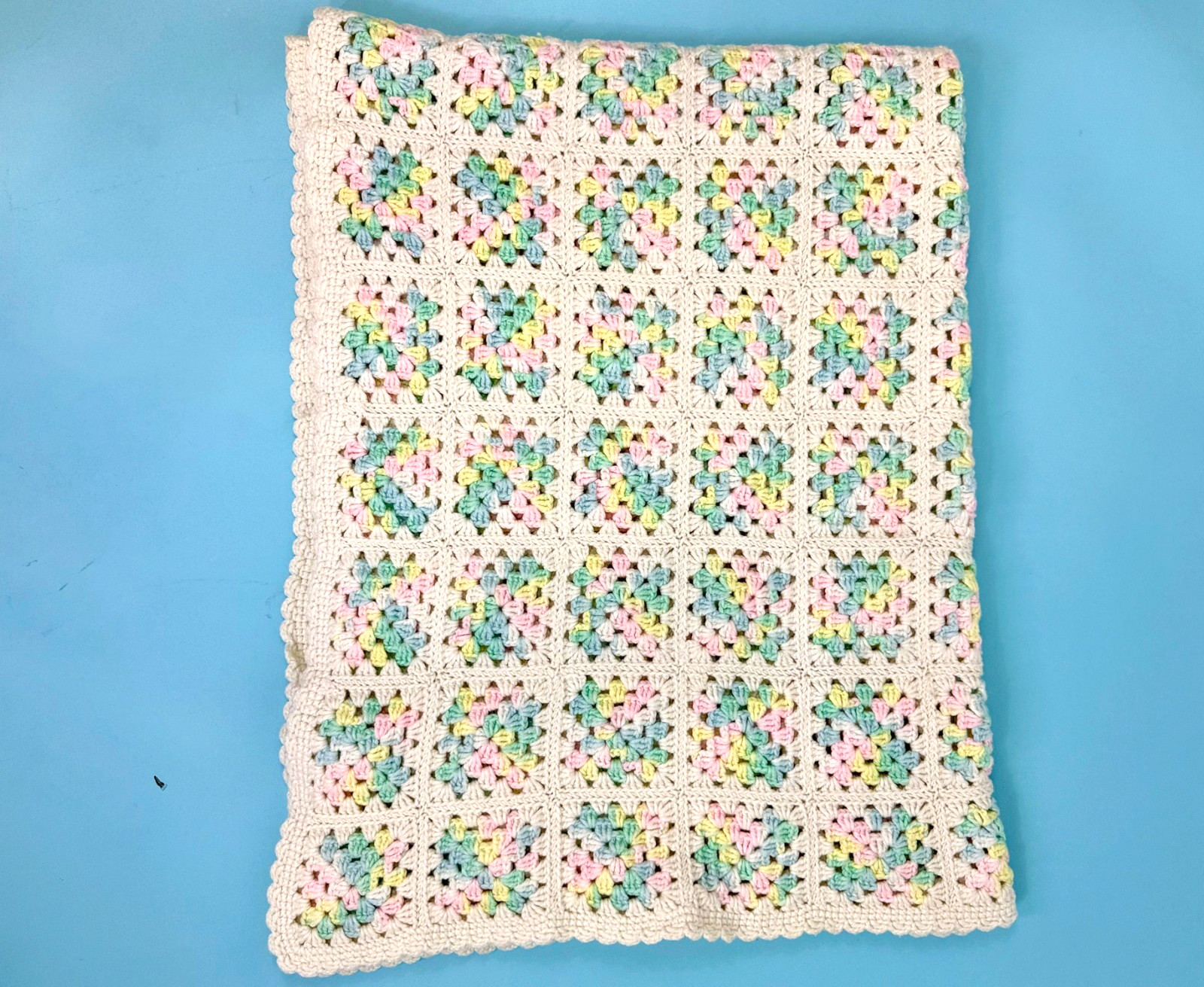 Handmade croched multi color baby blanket
