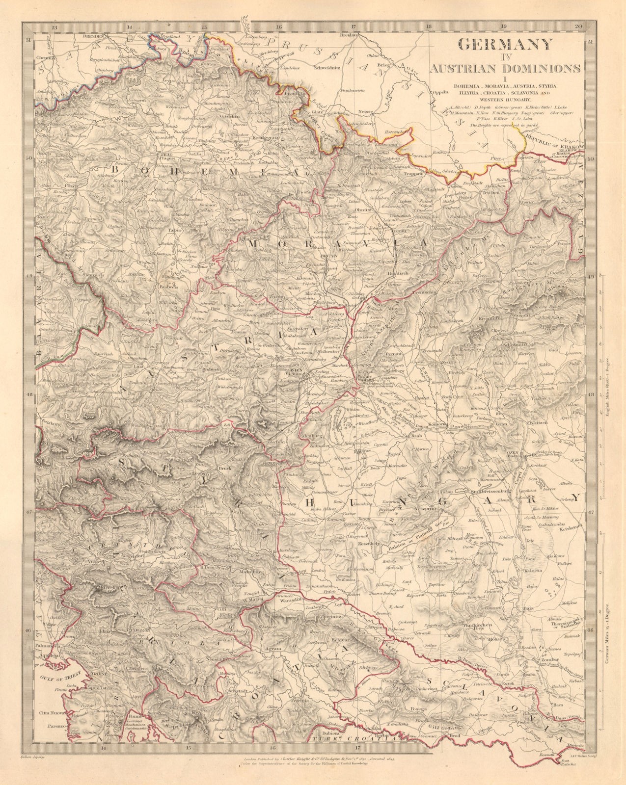AUSTRIAN DOMINION. Bohemia Moravia Styria Illyria Croatia Hungary. SDUK 1845 map