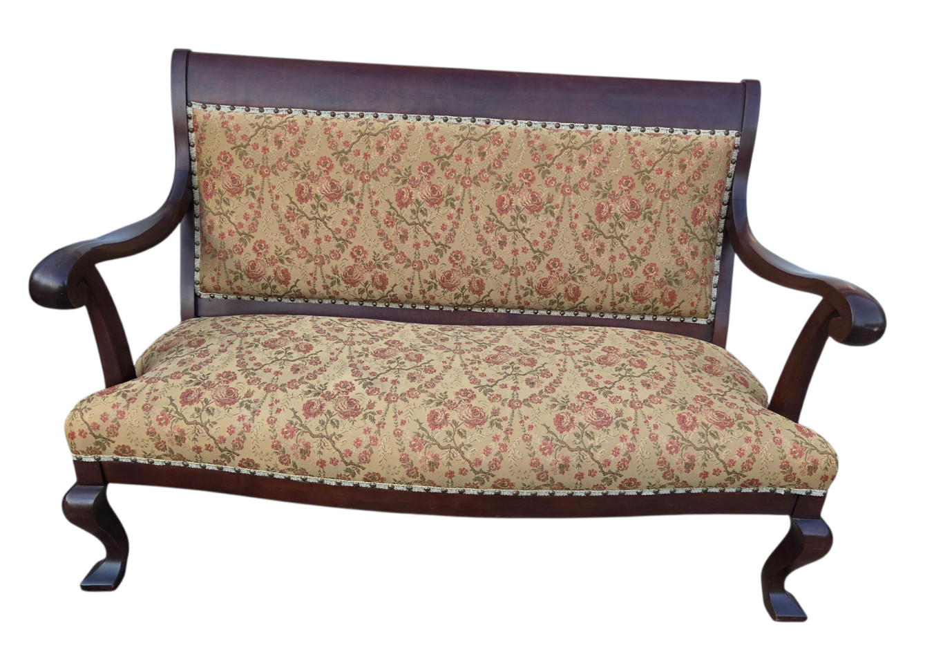 Antique French Carved Settee Love Seat Sofa Bench Empire Mahogany