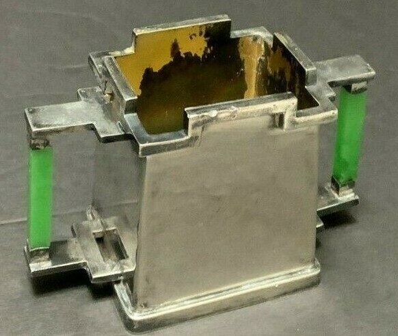 Sheets Rockford Modernist Silver Plate SUGAR BOWL c1928 Green Catalin Handles