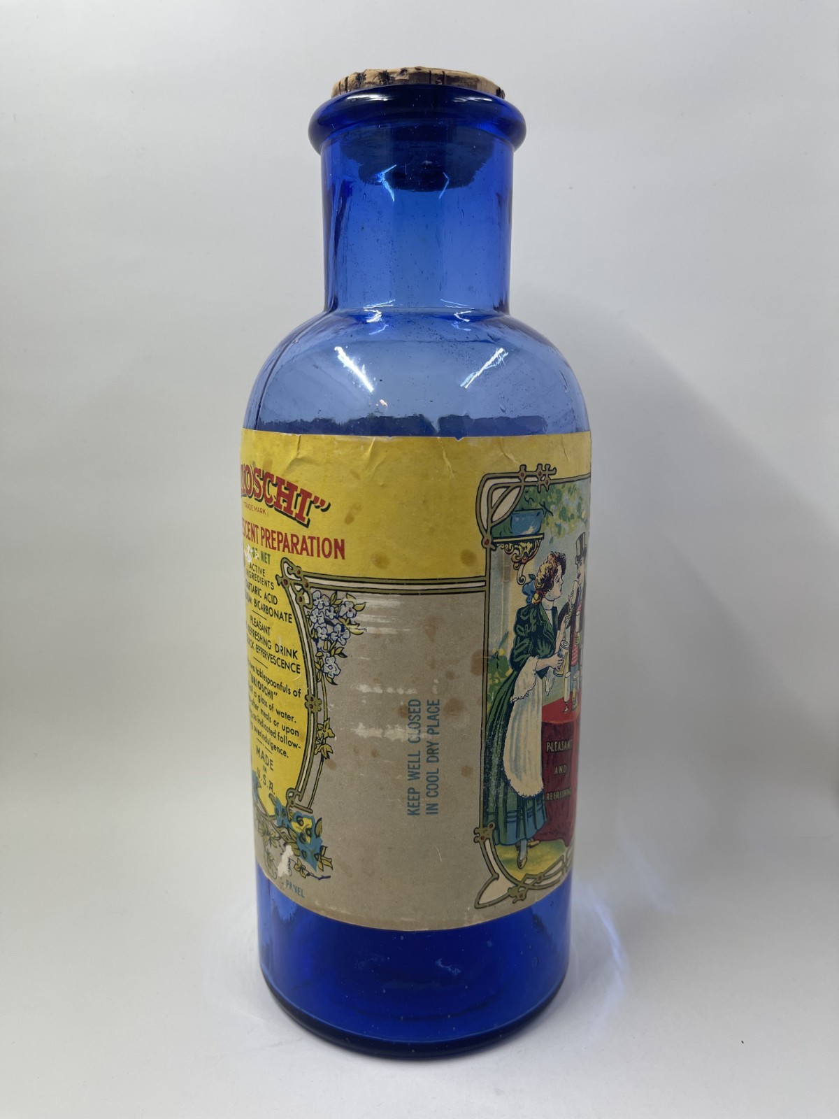 BRIOSCHI Antique Pharmacy Medicine Bottle Original Paper Label & Cork