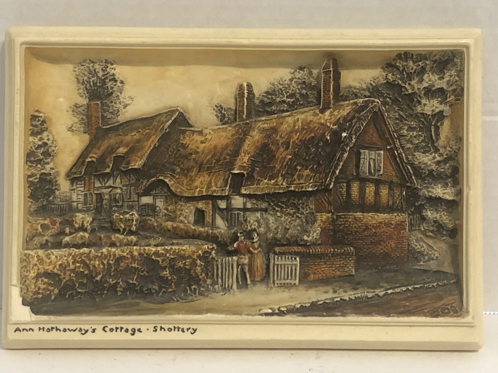 Ivorex 3-D Arthur Osborne Vintage Wall Plaque Ann Hathaway’s Cottage Shottery