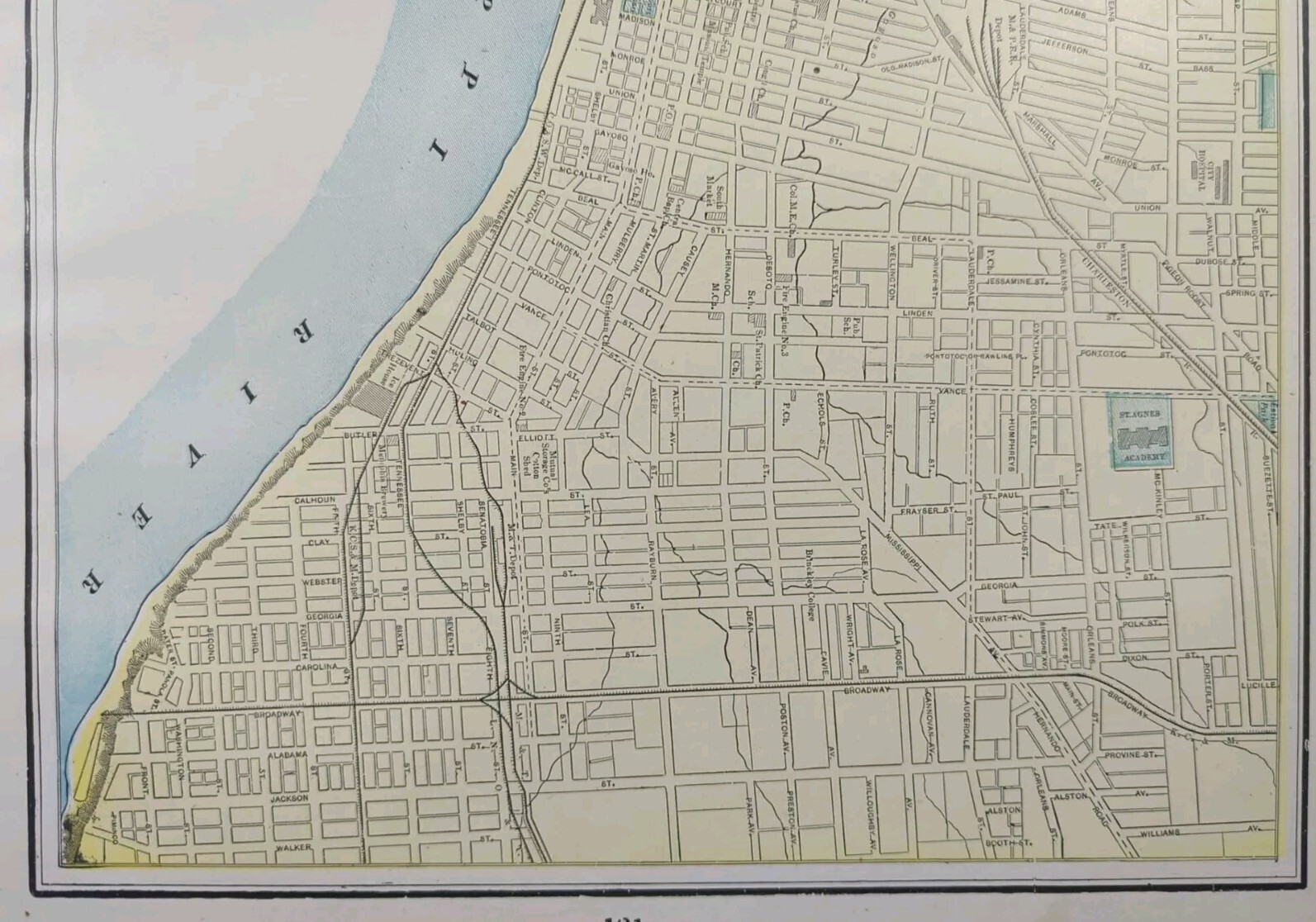 Vintage 1896 MEMPHIS TENNESSEE Map 11″x14 Old Antique Original VICTORIAN VILLAGE