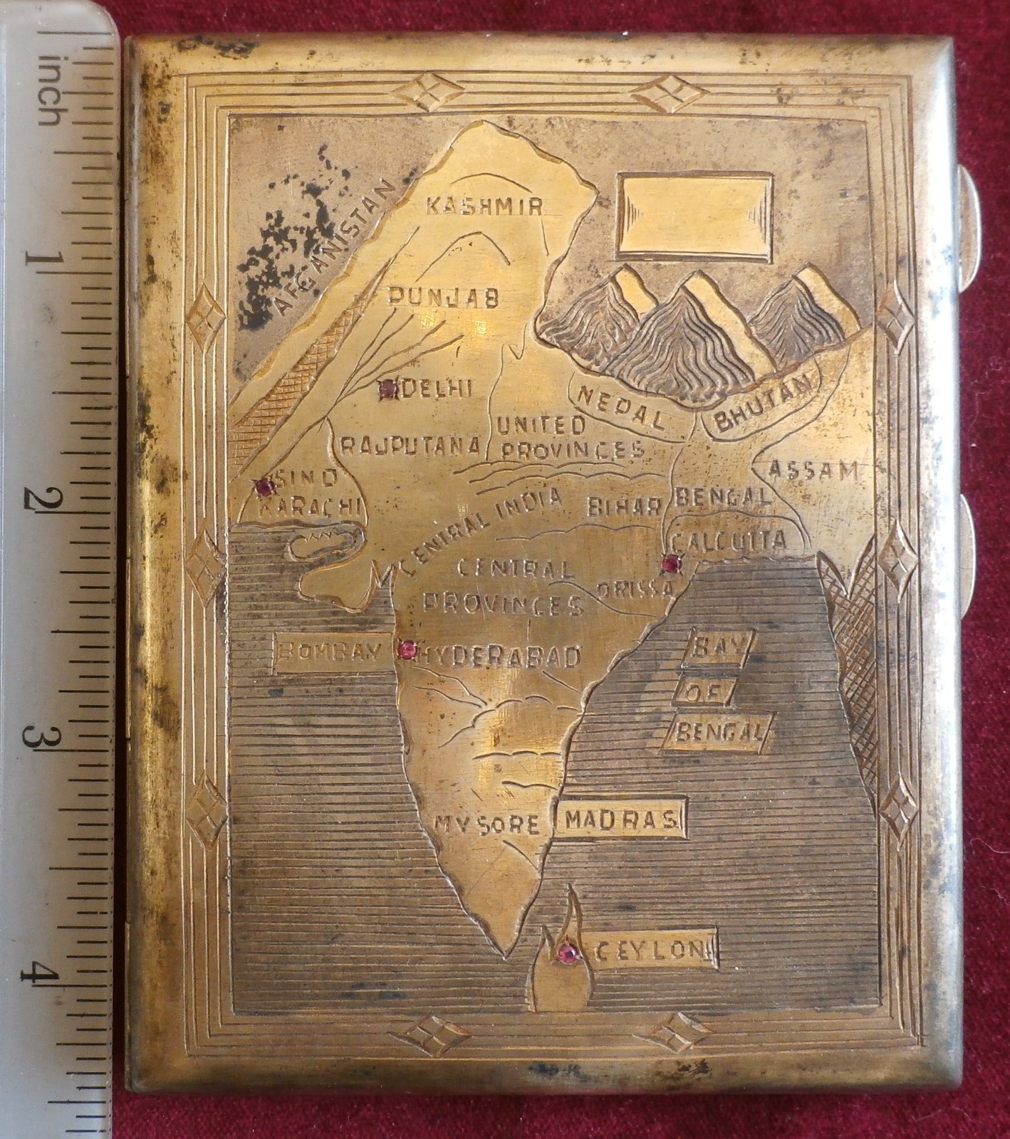 World WAR 2 C.B.I. China Burma India cigarette case Sterling Silver and Rubies